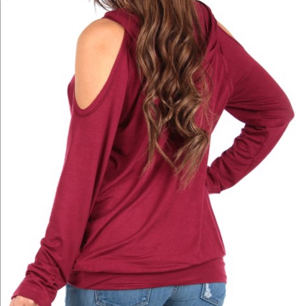 NEW•Blissful Balance Desiree Open Shoulder Berry Soft Hoodie•XL-2X - Picture 5 of 13